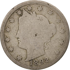 Moneta, Stati Uniti, Liberty Nickel, 5 Cents, 1892, U.S. Mint, Philadelphia, B+