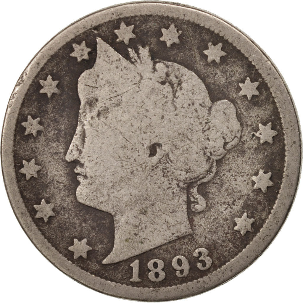 Stati Uniti, Liberty Nickel, 5 Cents, 1893, U.S. Mint, Philadelphia, MB, Rame...
