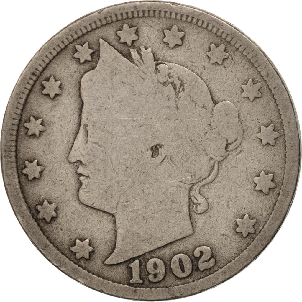 Coin, United States, Liberty Nickel, 5 Cents, 1902, U.S. Mint, Philadelphia