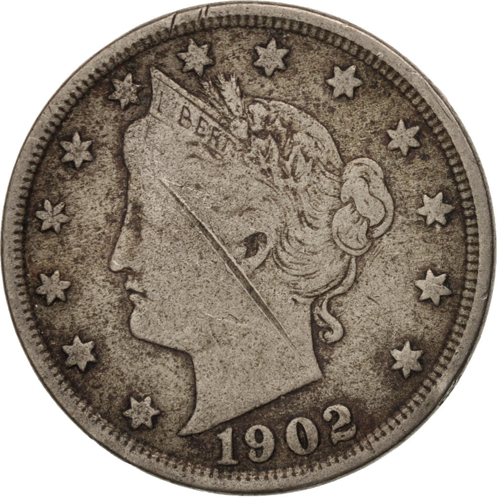 Coin, United States, Liberty Nickel, 5 Cents, 1902, U.S. Mint, Philadelphia