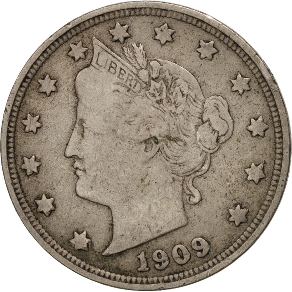 États-Unis, Liberty Nickel, 5 Cents, 1909, U.S. Mint, Philadelphia, TB+, Cop...