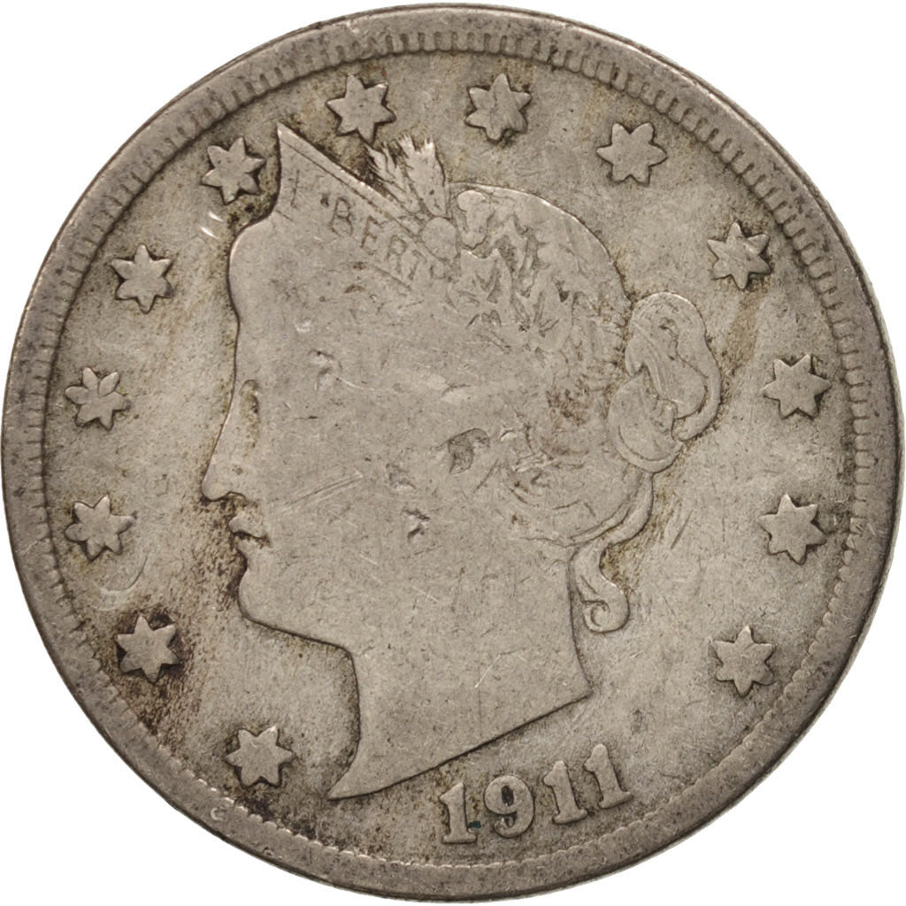 Coin, United States, Liberty Nickel, 5 Cents, 1911, U.S. Mint, Philadelphia
