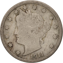 Coin, United States, Liberty Nickel, 5 Cents, 1911, U.S. Mint, Philadelphia