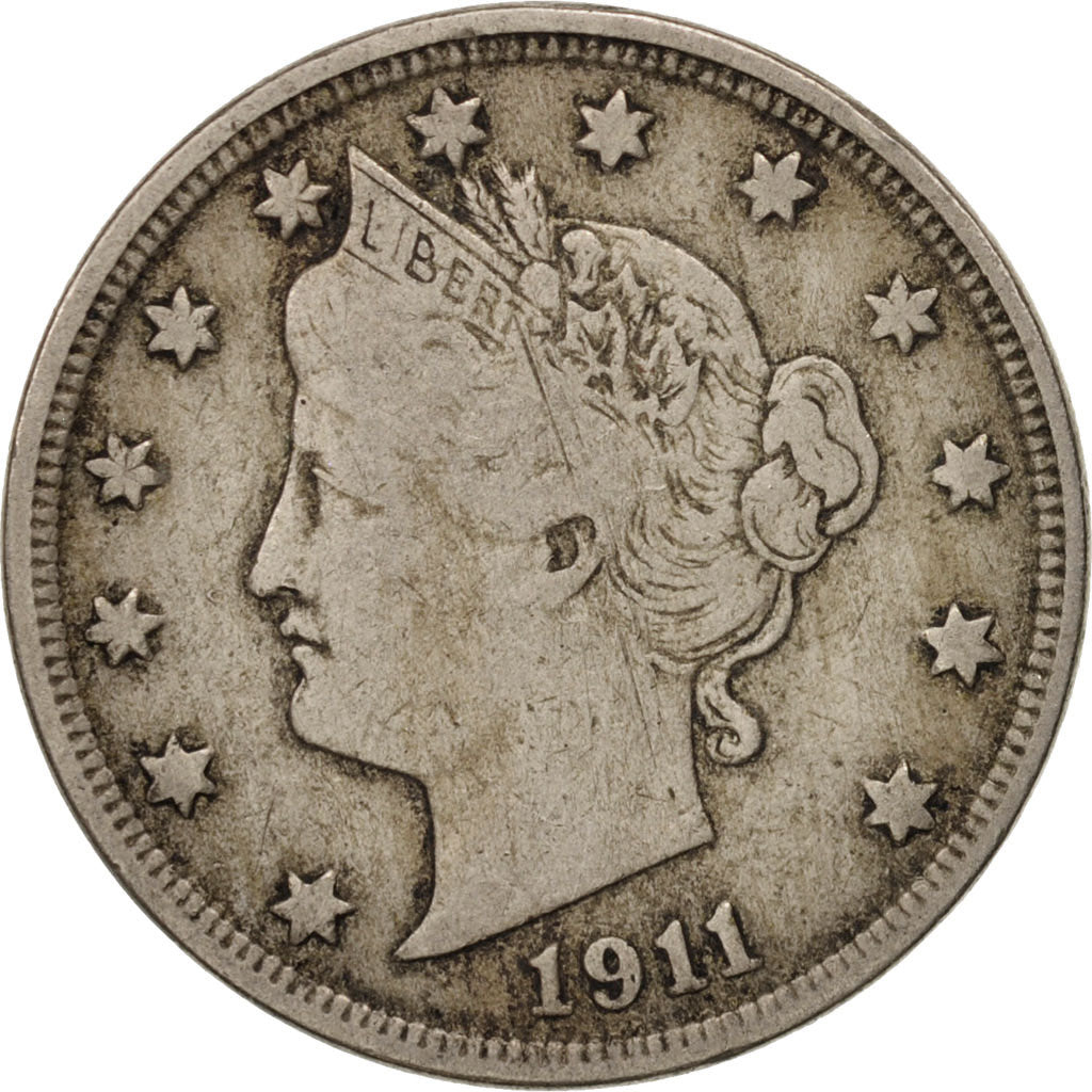 Coin, United States, Liberty Nickel, 5 Cents, 1911, U.S. Mint, Philadelphia