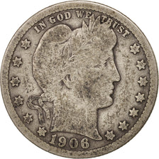 Coin, United States, Barber Quarter, Quarter, 1906, U.S. Mint, Philadelphia