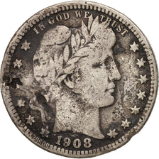 Coin, United States, Barber Quarter, Quarter, 1908, U.S. Mint, Denver