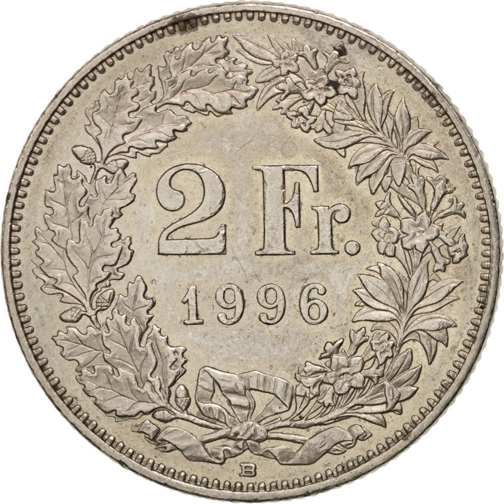 Switzerland, 2 Francs, 1996, Bern, AU(55-58), Copper-nickel, KM:21a.3