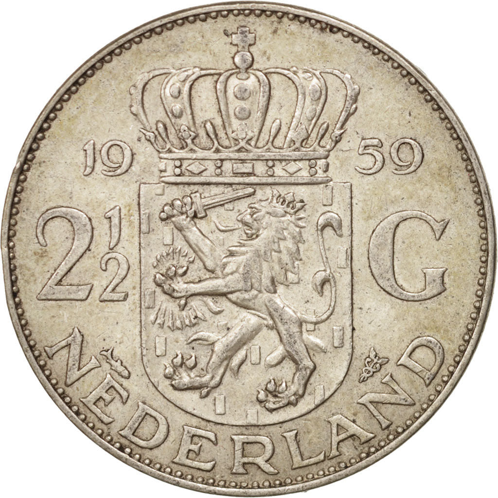 Moneta, Paesi Bassi, Juliana, 2-1/2 Gulden, 1959, SPL-, Argento, KM:185