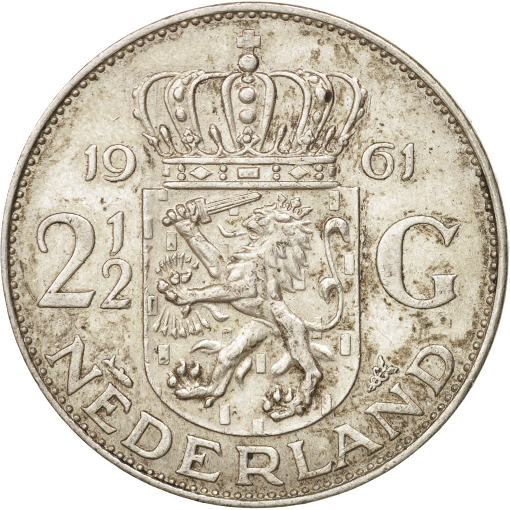 Münze, Niederlande, Juliana, 2-1/2 Gulden, 1961, VZ, Silber, KM:185