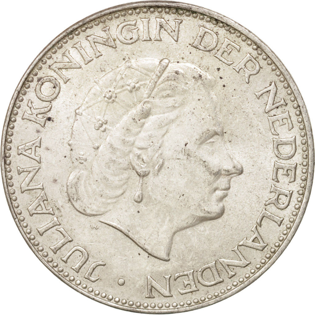 Coin, Netherlands, Juliana, 2-1/2 Gulden, 1966, MS(60-62), Silver, KM:185