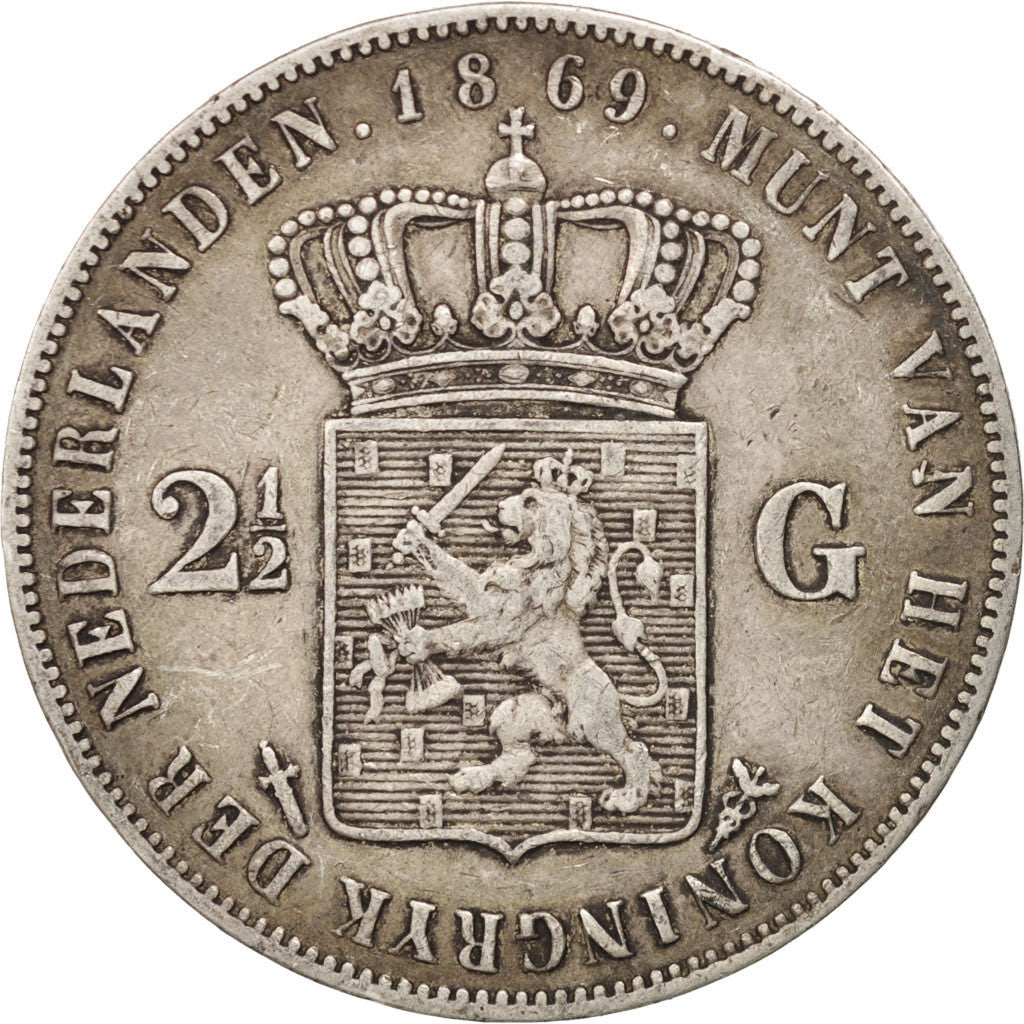 Netherlands, William III, 2-1/2 Gulden, 1869, EF(40-45), Silver