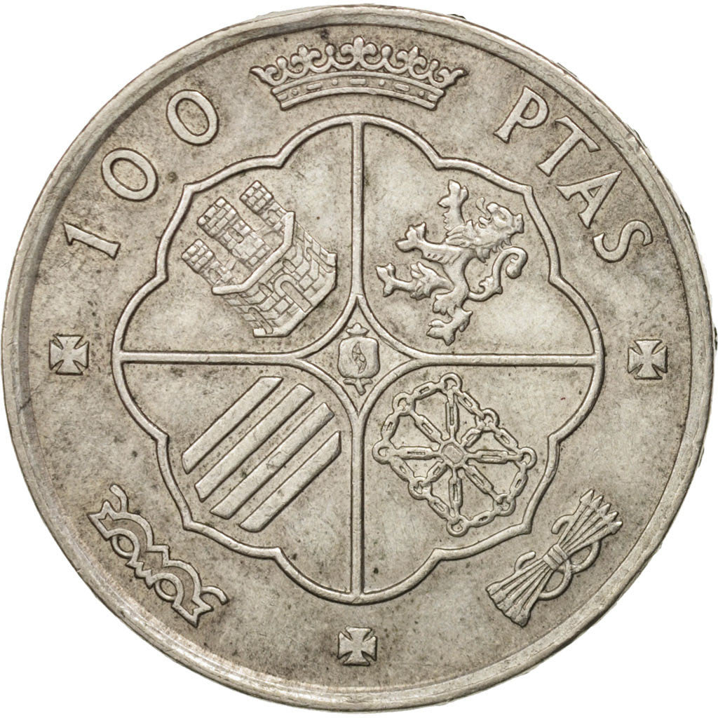 Munten, Spanje, Caudillo and regent, 100 Pesetas, 1966, Madrid, ZF+, Zilver