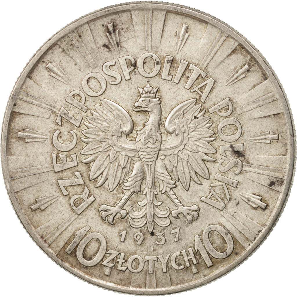 Moneda, Polonia, 10 Zlotych, 1937, Warsaw, MBC+, Plata, KM:29