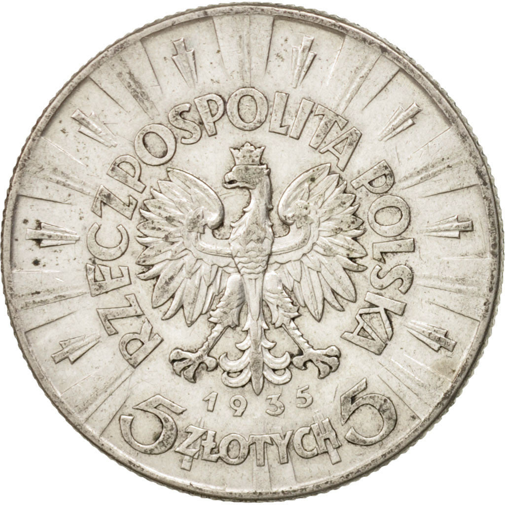 Moneda, Polonia, 5 Zlotych, 1935, Warsaw, MBC+, Plata, KM:28