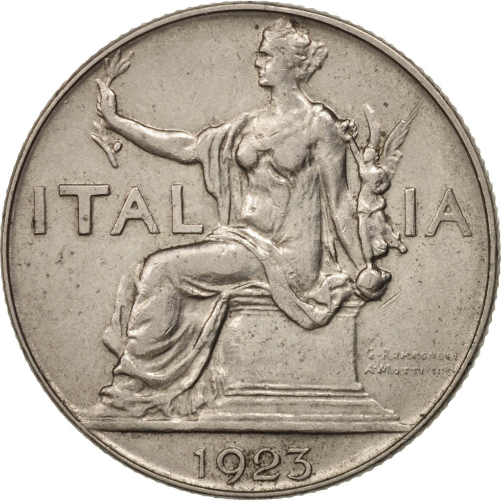 Coin, Italy, Vittorio Emanuele III, Lira, 1923, Rome, AU(50-53), Nickel, KM:62