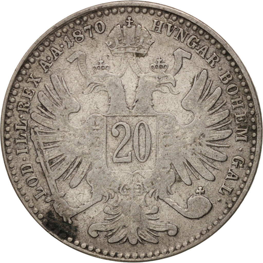 Austria, Franz Joseph I, 20 Kreuzer, 1870, Vienne, EF(40-45), Silver, KM:2212