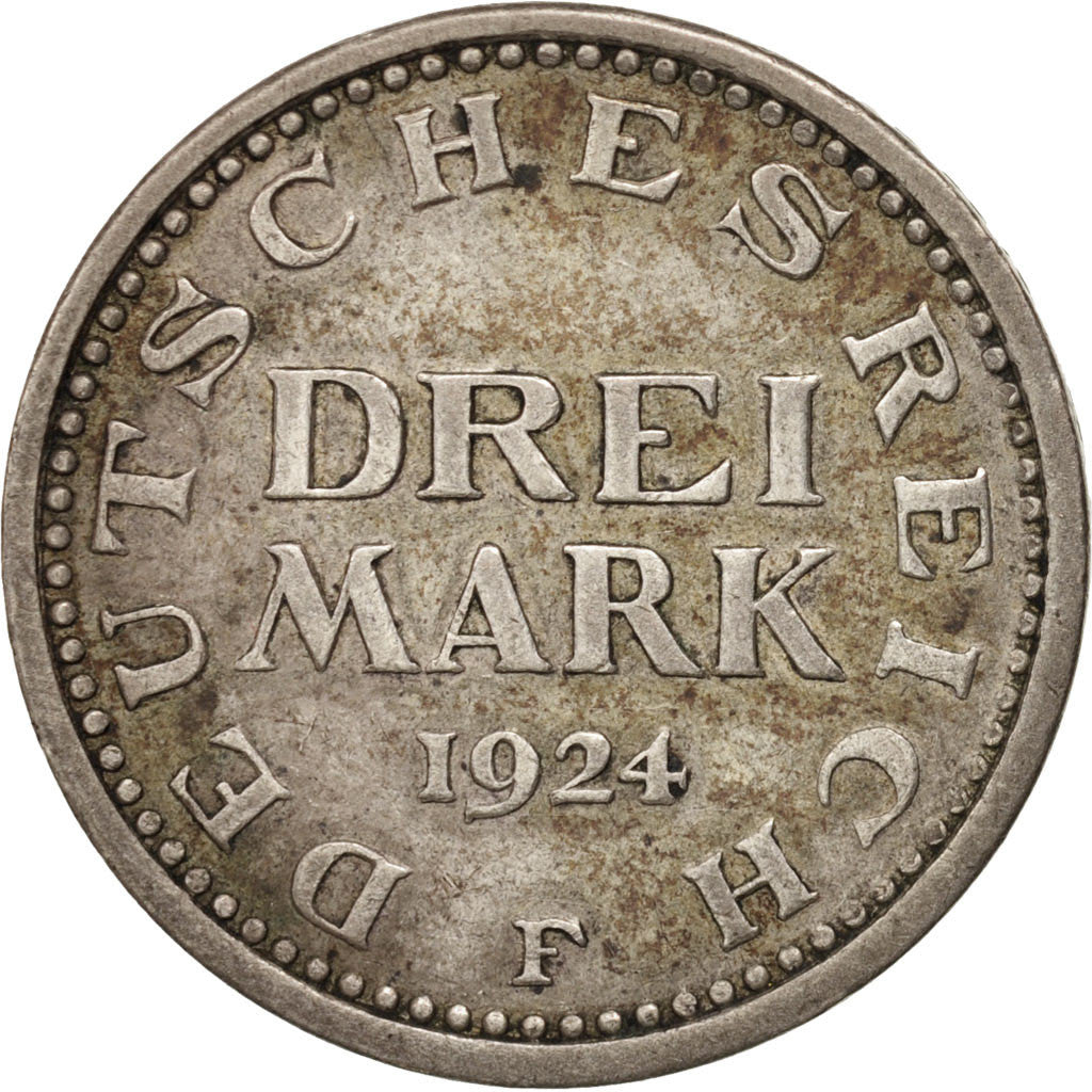 Moneta, GERMANIA, REPUBBLICA DI WEIMAR, 3 Mark, 1924, Stuttgart, SPL-, Argento