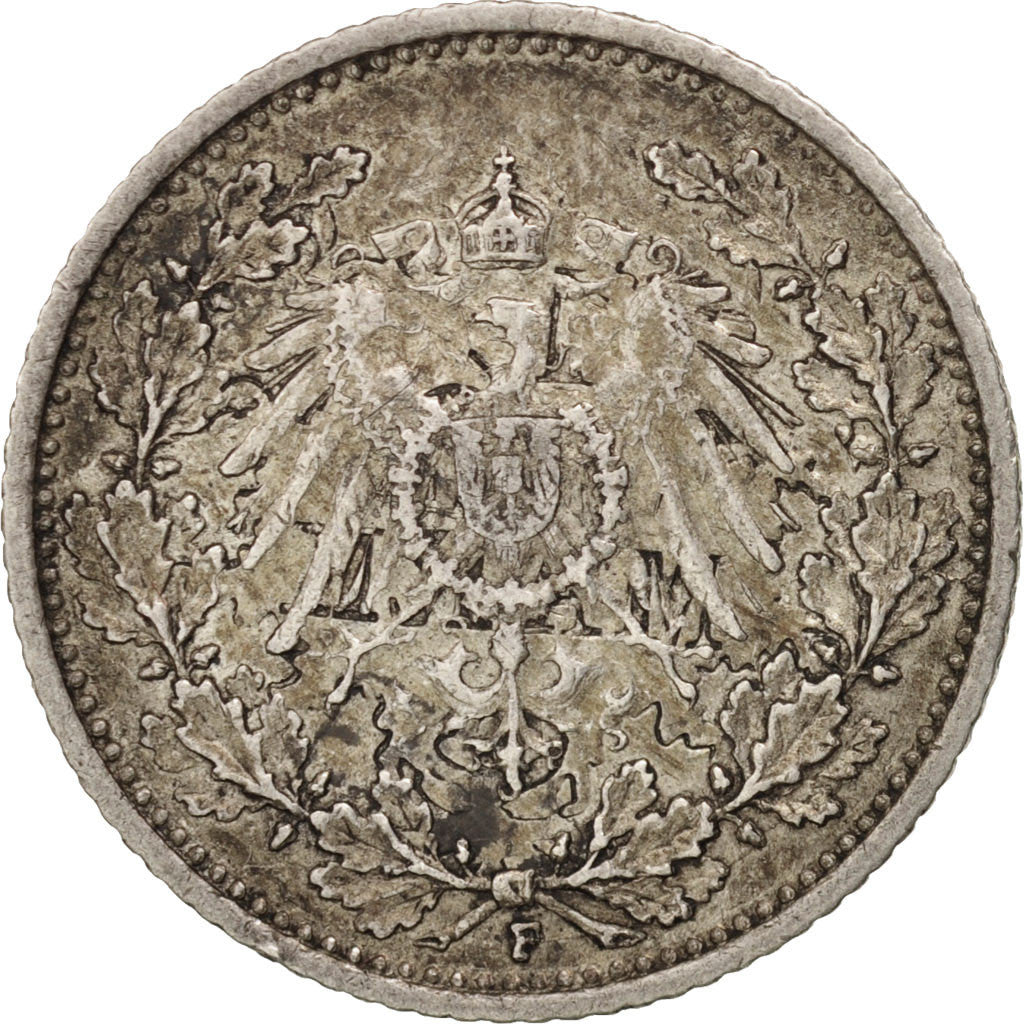 Coin, GERMANY - EMPIRE, 1/2 Mark, 1905, Stuttgart, AU(55-58), Silver, KM:17