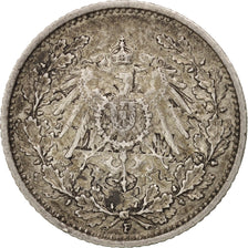 Coin, GERMANY - EMPIRE, 1/2 Mark, 1905, Stuttgart, AU(55-58), Silver, KM:17