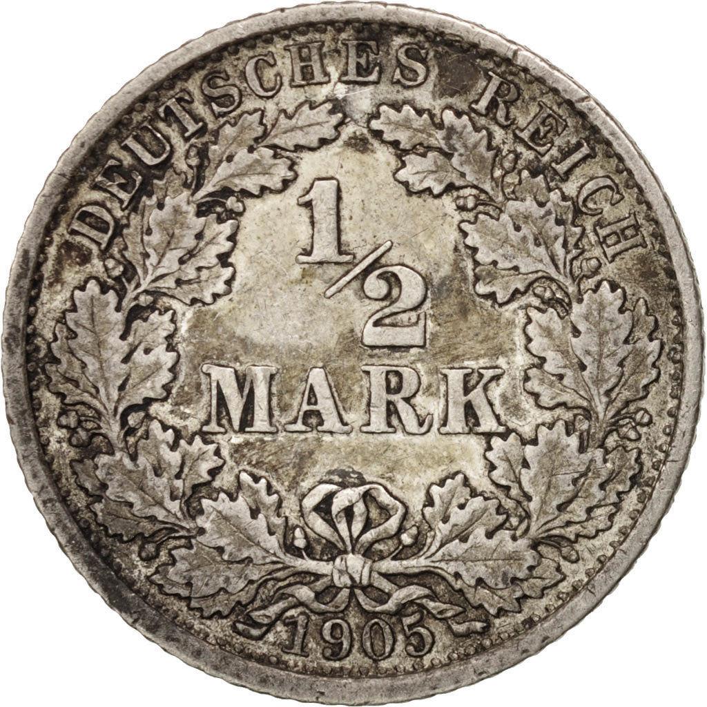 Coin, GERMANY - EMPIRE, 1/2 Mark, 1905, Stuttgart, AU(55-58), Silver, KM:17