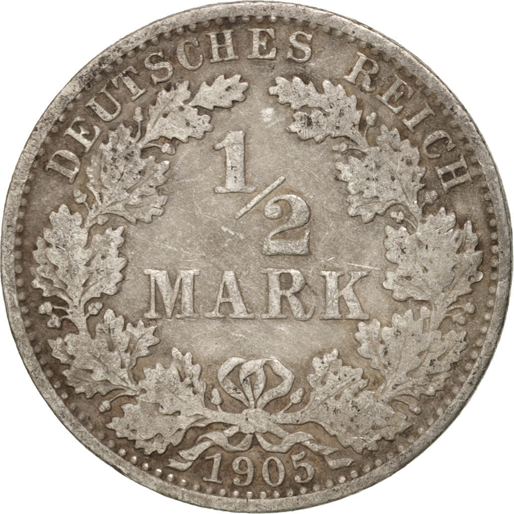 Coin, GERMANY - EMPIRE, 1/2 Mark, 1905, Berlin, VF(30-35), Silver, KM:17