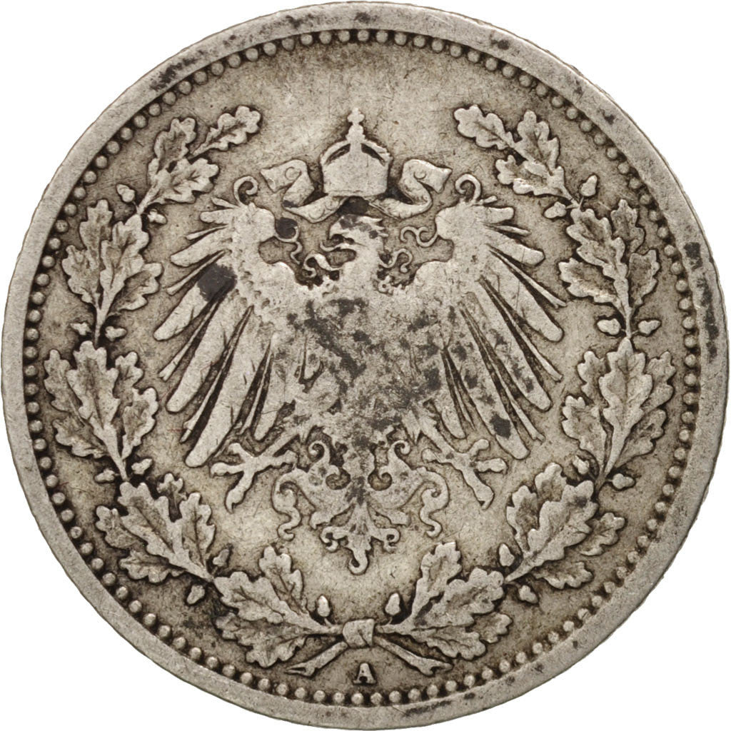 GERMANY - EMPIRE, 1/2 Mark, 1905, Berlin, VF(30-35), Silver, KM:17