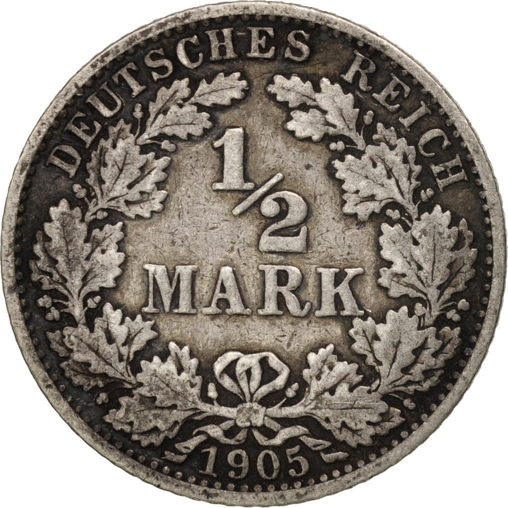 Coin, GERMANY - EMPIRE, 1/2 Mark, 1905, Berlin, EF(40-45), Silver, KM:17