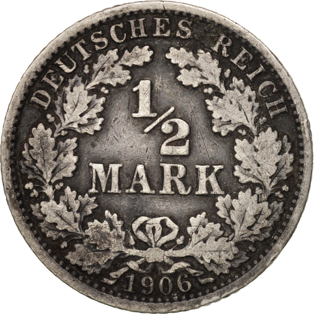 Coin, GERMANY - EMPIRE, 1/2 Mark, 1906, Berlin, EF(40-45), Silver, KM:17