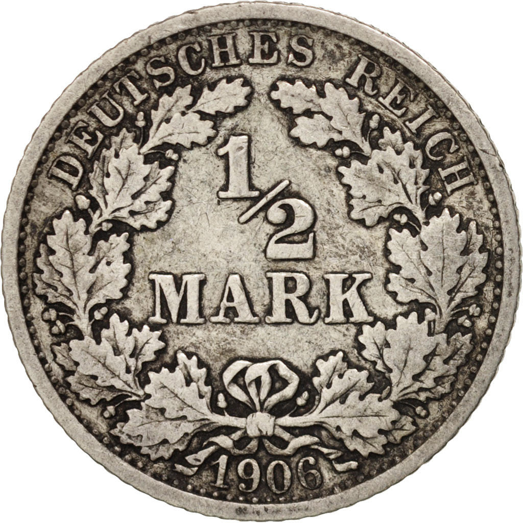 Coin, GERMANY - EMPIRE, 1/2 Mark, 1906, Stuttgart, EF(40-45), Silver, KM:17