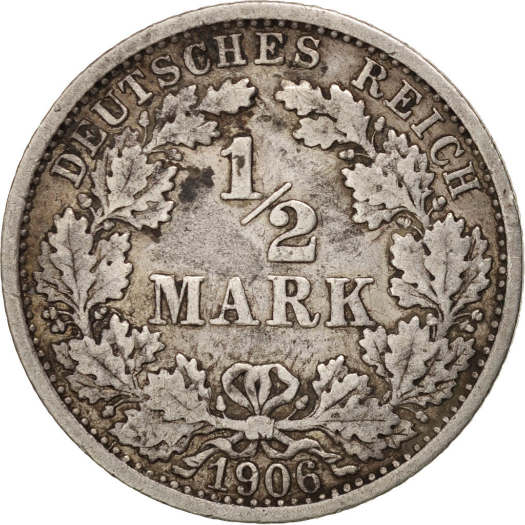 Coin, GERMANY - EMPIRE, 1/2 Mark, 1906, Stuttgart, AU(50-53), Silver, KM:17