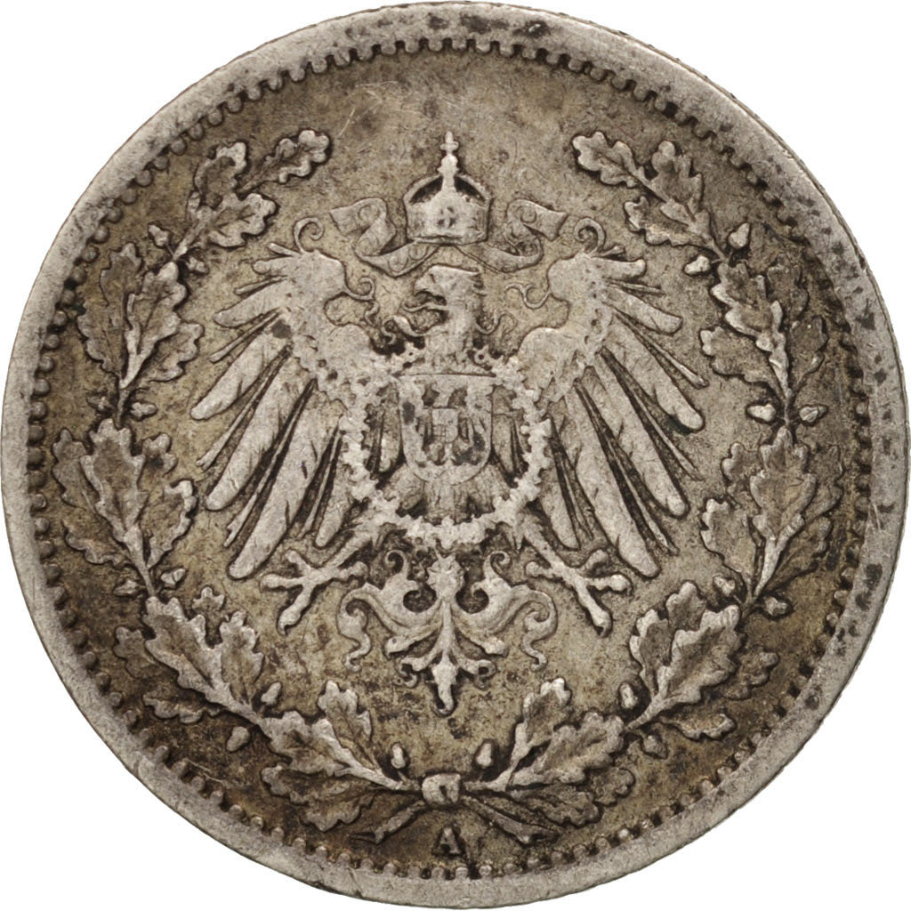 Coin, GERMANY - EMPIRE, 1/2 Mark, 1907, Berlin, AU(50-53), Silver, KM:17