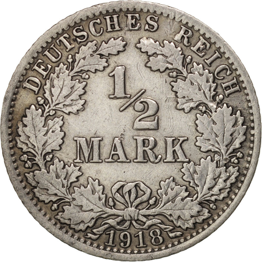 Coin, GERMANY - EMPIRE, 1/2 Mark, 1918, Berlin, MS(60-62), Silver, KM:17