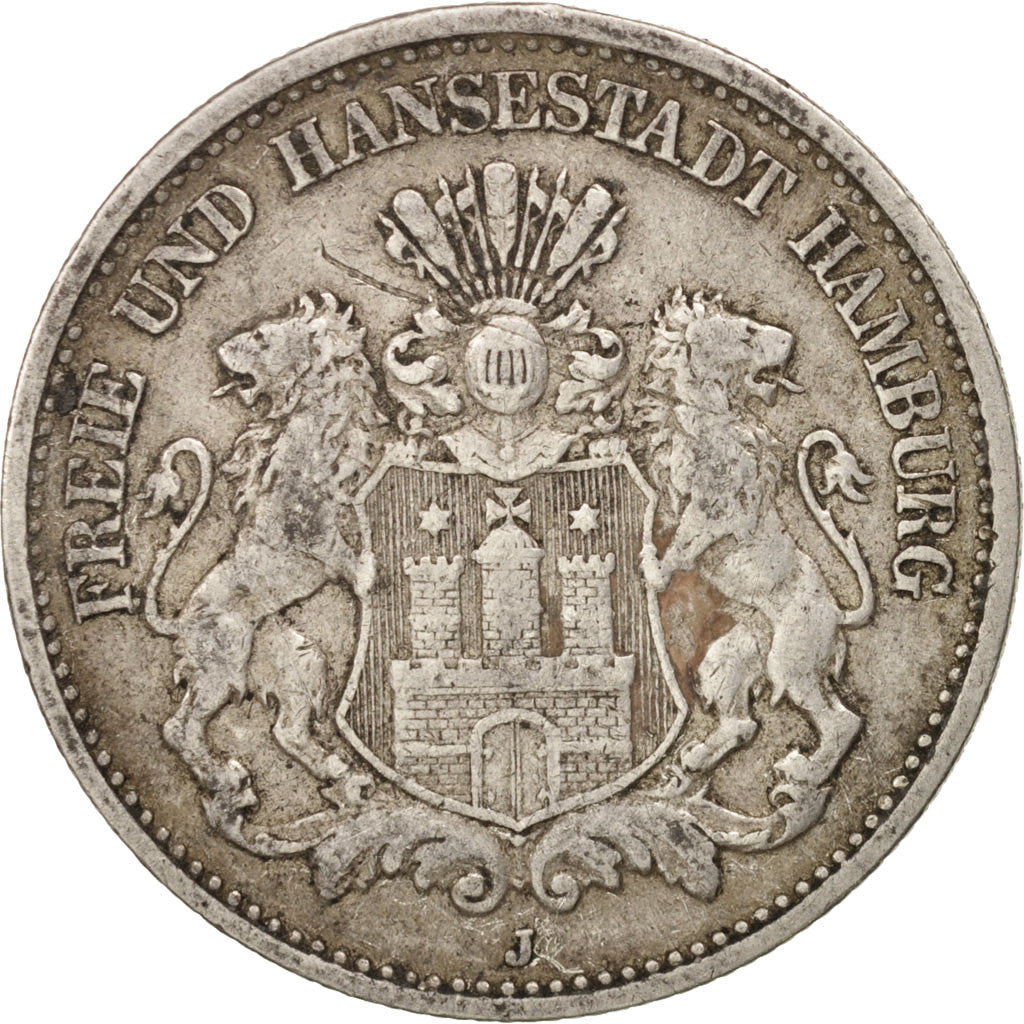 German States, HAMBURG, 2 Mark, 1906, Hamburg, EF(40-45), Silver, KM:612
