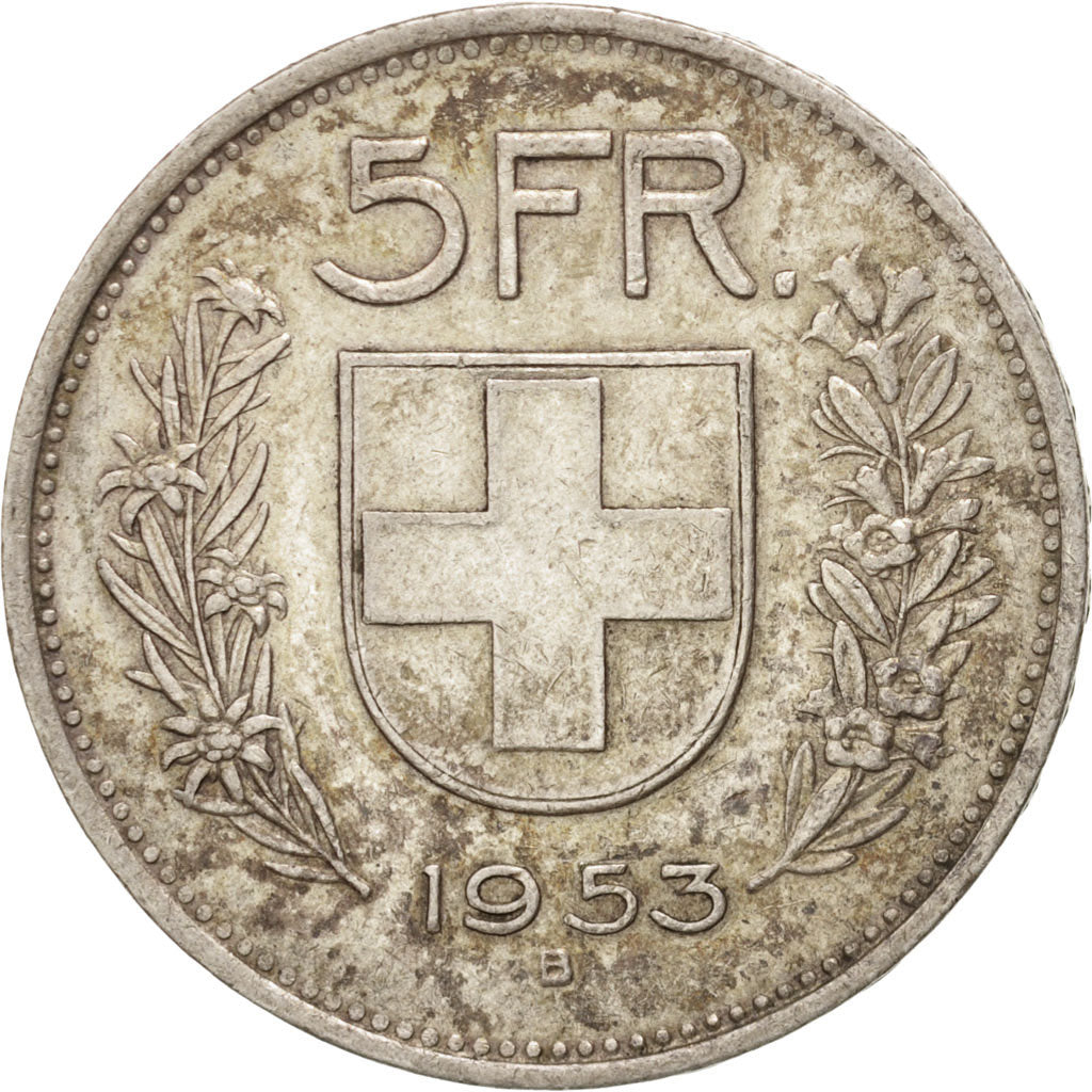 Coin, Switzerland, 5 Francs, 1953, Bern, AU(50-53), Silver, KM:40
