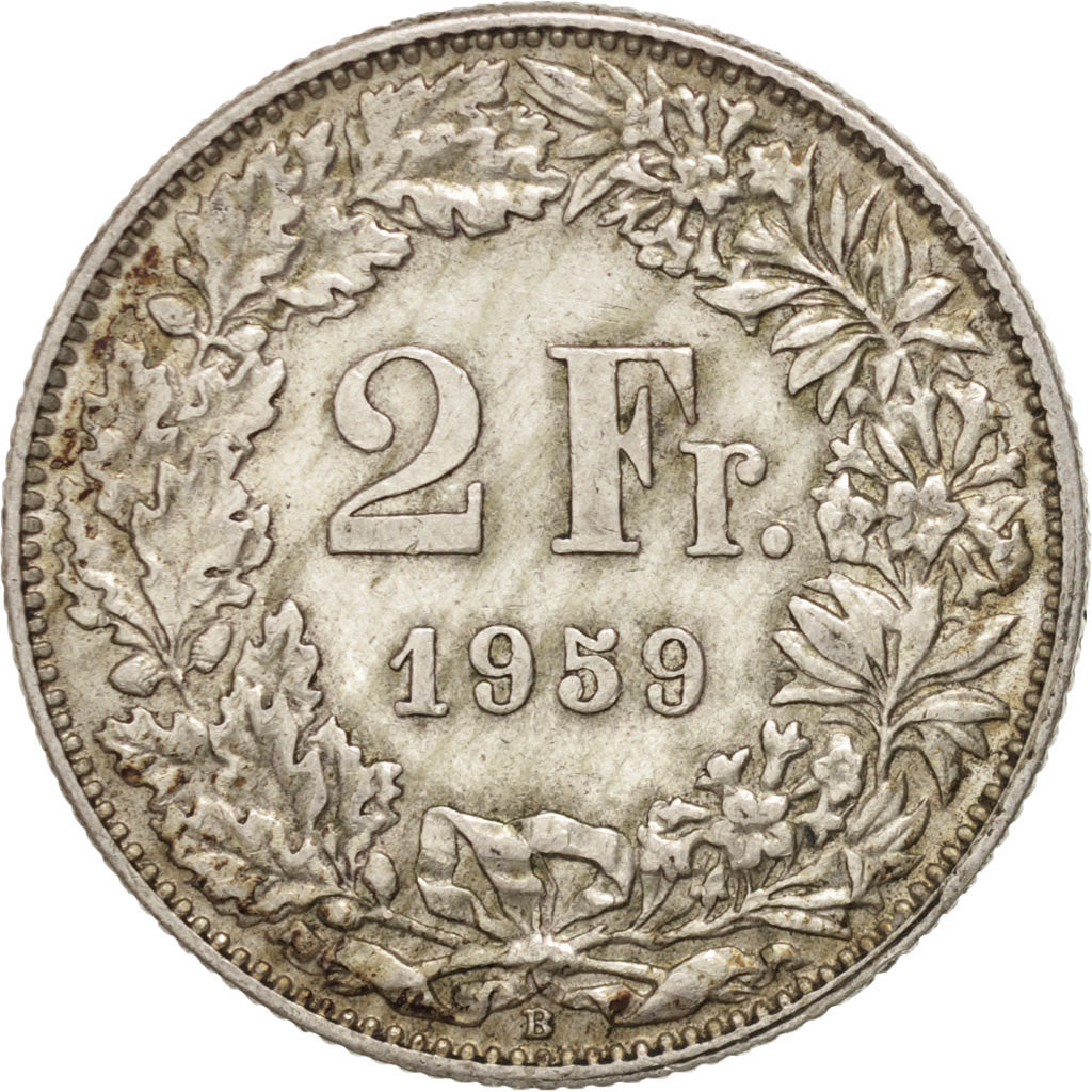 Switzerland, 2 Francs, 1959, Bern, EF(40-45), Silver, KM:21