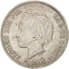 Spain, Alfonso XIII, 5 Pesetas, 1894, Madrid, VF(30-35), Silver, KM:700