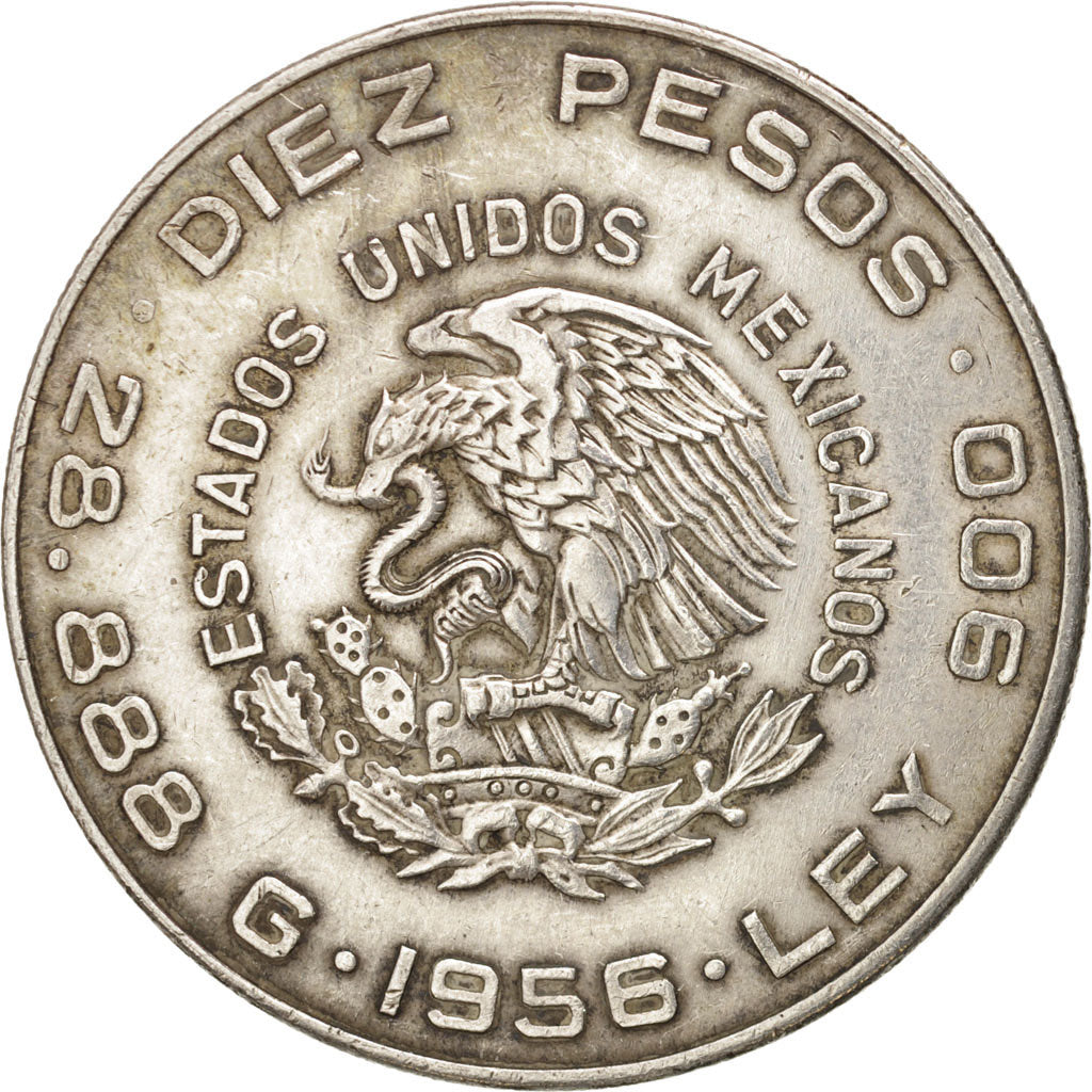 Münze, Mexiko, 10 Pesos, 1956, Mexico City, SS+, Silber, KM:474