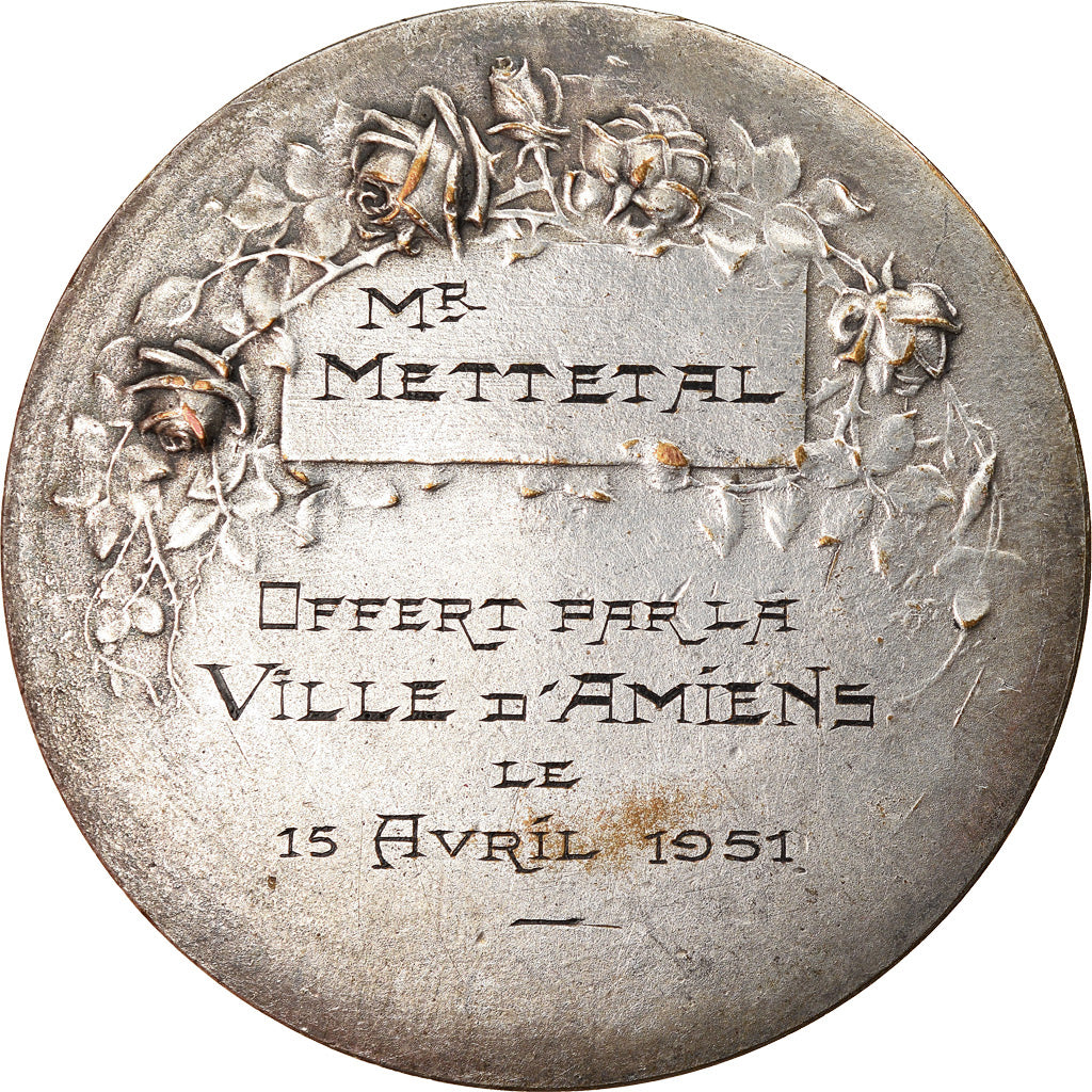 France, Médaille, Offert par la Ville d'Amiens, 1951, TTB, Silvered bronze