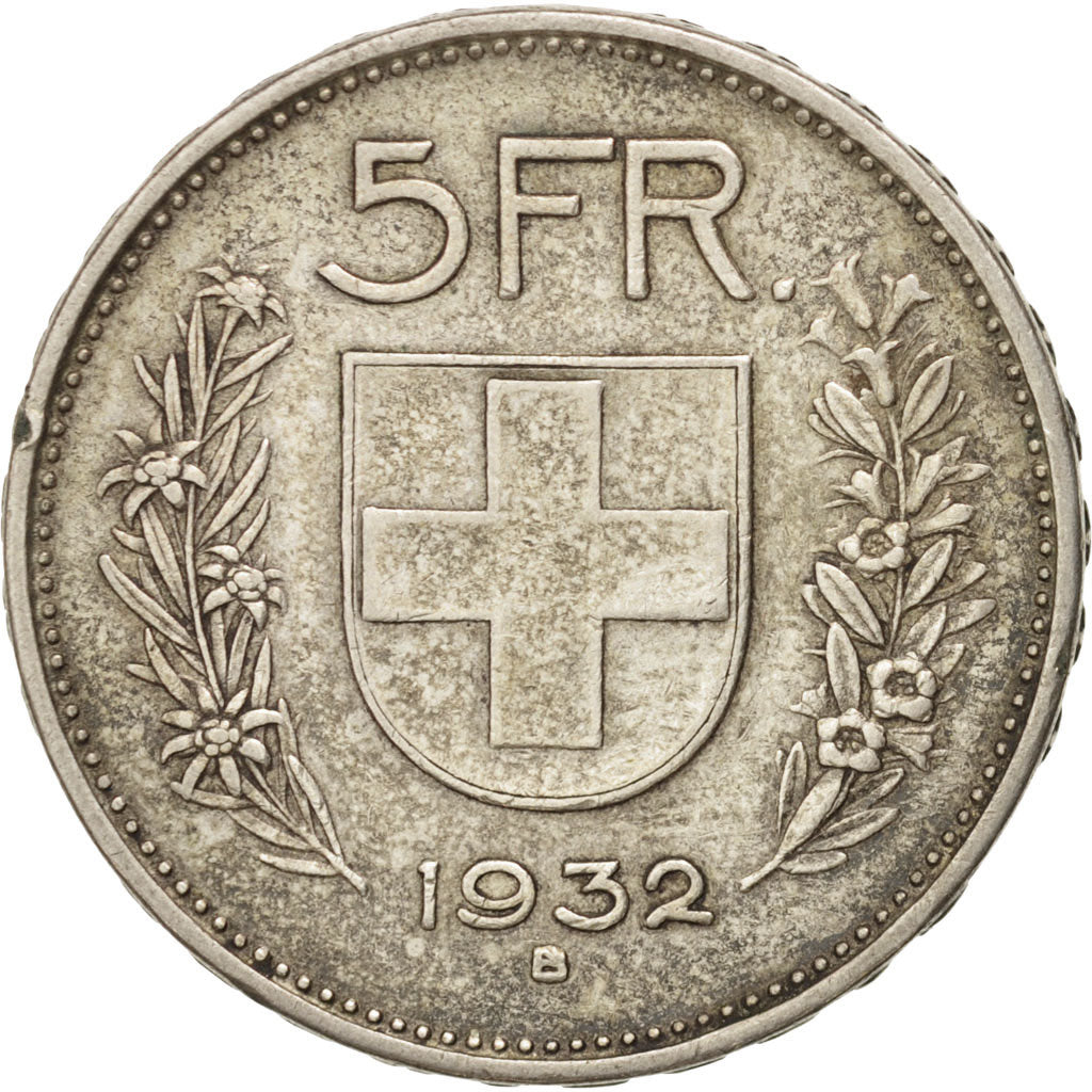 Coin, Switzerland, 5 Francs, 1932, Bern, EF(40-45), Silver, KM:40