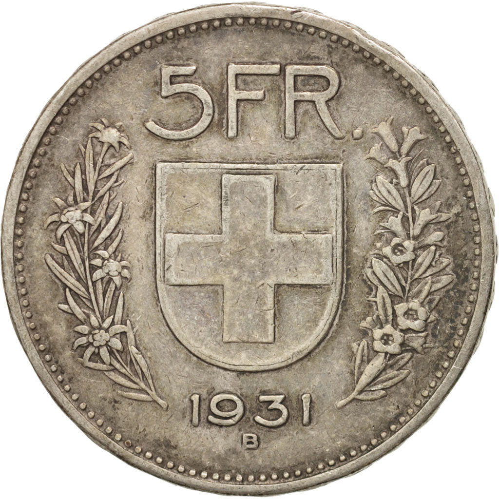 Coin, Switzerland, 5 Francs, 1931, Bern, EF(40-45), Silver, KM:40