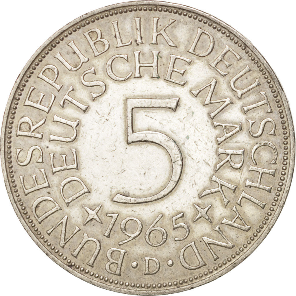 GERMANY - FEDERAL REPUBLIC, 5 Mark, 1965, AU(50-53), Silver