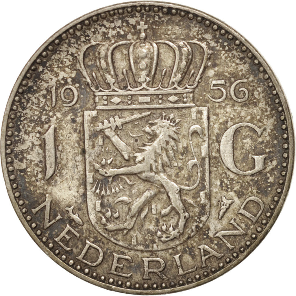 Netherlands, Juliana, Gulden, 1956, EF(40-45), Silver, KM:184