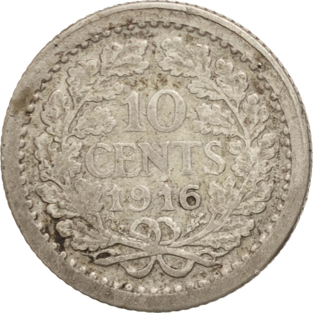 Netherlands, Wilhelmina I, 10 Cents, 1916, EF(40-45), Silver