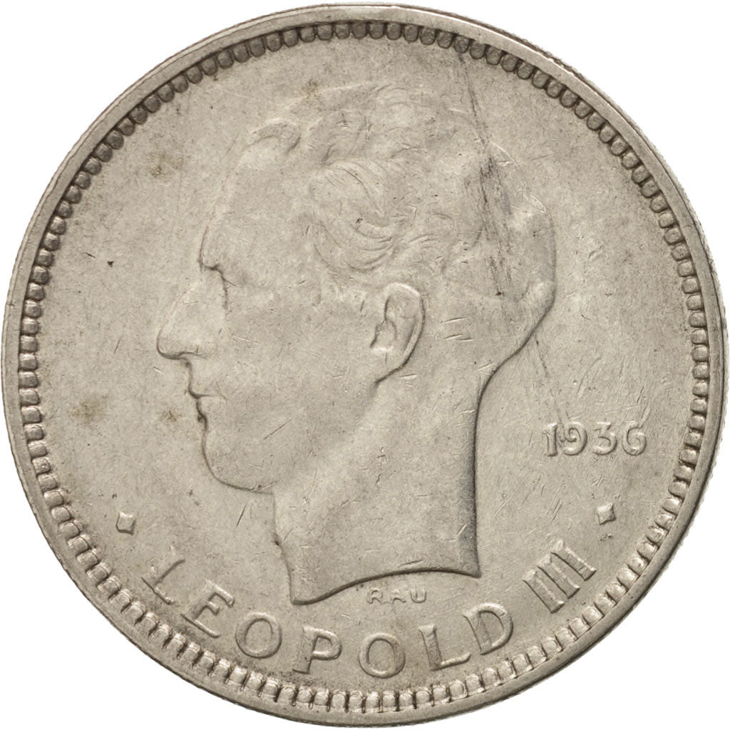 Belgium, 5 Francs, 5 Frank, 1936, VF(30-35), Nickel, KM:109.1