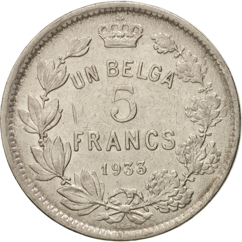 Coin, Belgium, 5 Francs, 5 Frank, 1933, EF(40-45), Nickel, KM:97.1