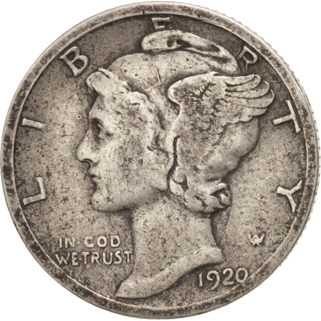 Coin, United States, Mercury Dime, Dime, 1920, U.S. Mint, Denver, VF(30-35)