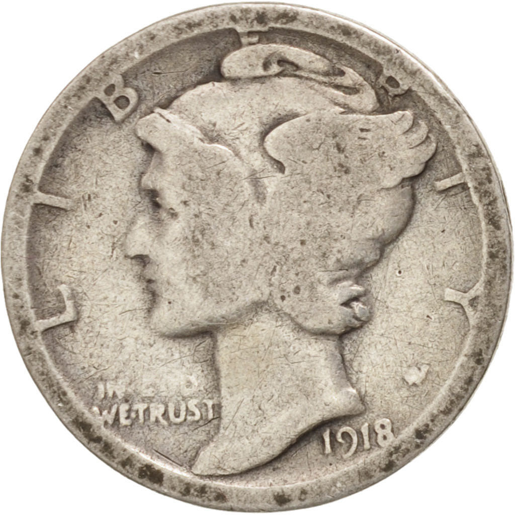 United States, Mercury Dime, Dime, 1918, U.S. Mint, San Francisco, F(12-15)