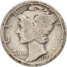 United States, Mercury Dime, Dime, 1918, U.S. Mint, San Francisco, F(12-15)