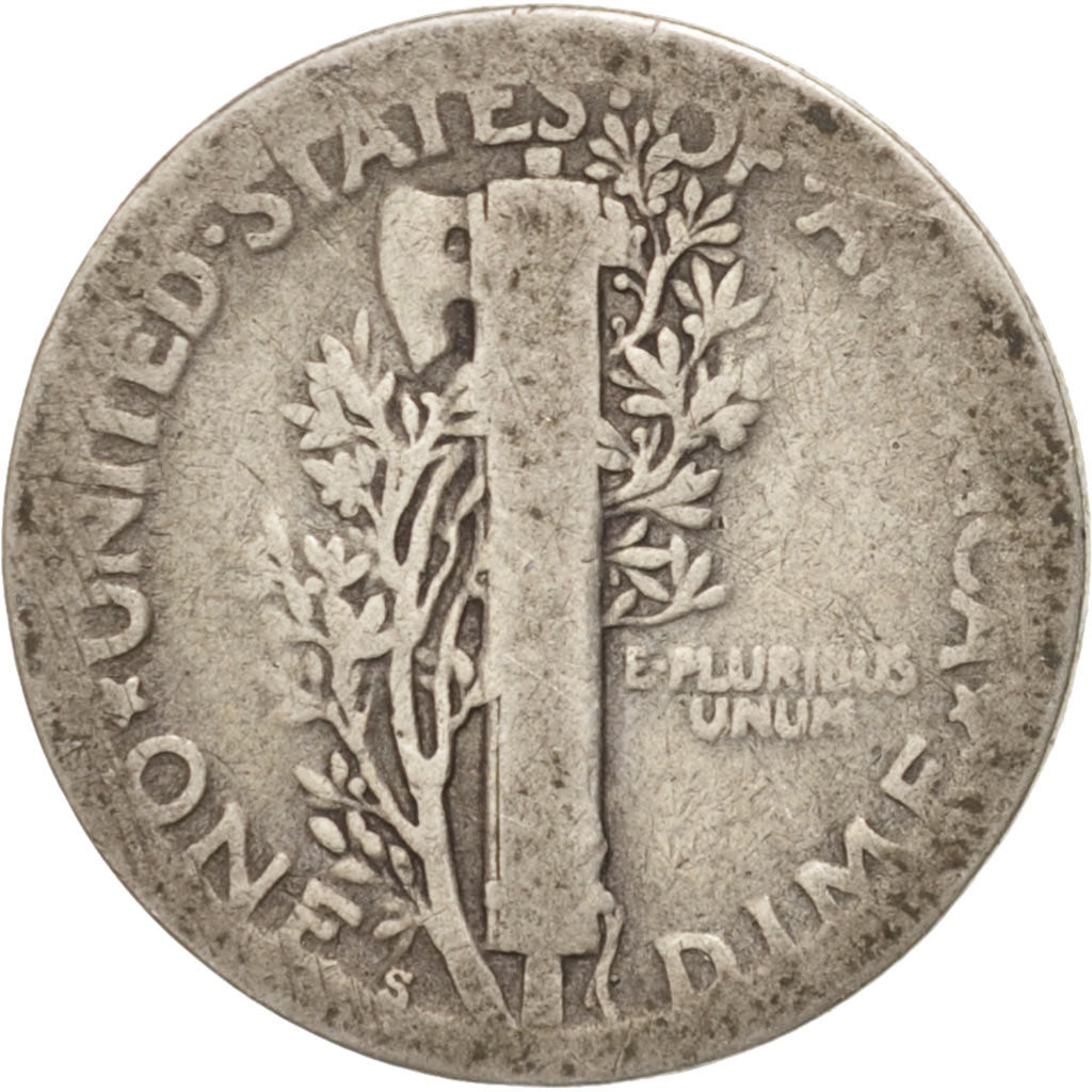 United States, Mercury Dime, Dime, 1918, U.S. Mint, San Francisco, F(12-15)