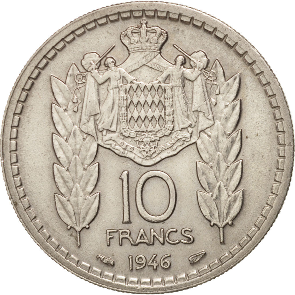 Monaco, Louis II, 10 Francs, 1946, AU(50-53), Copper-nickel